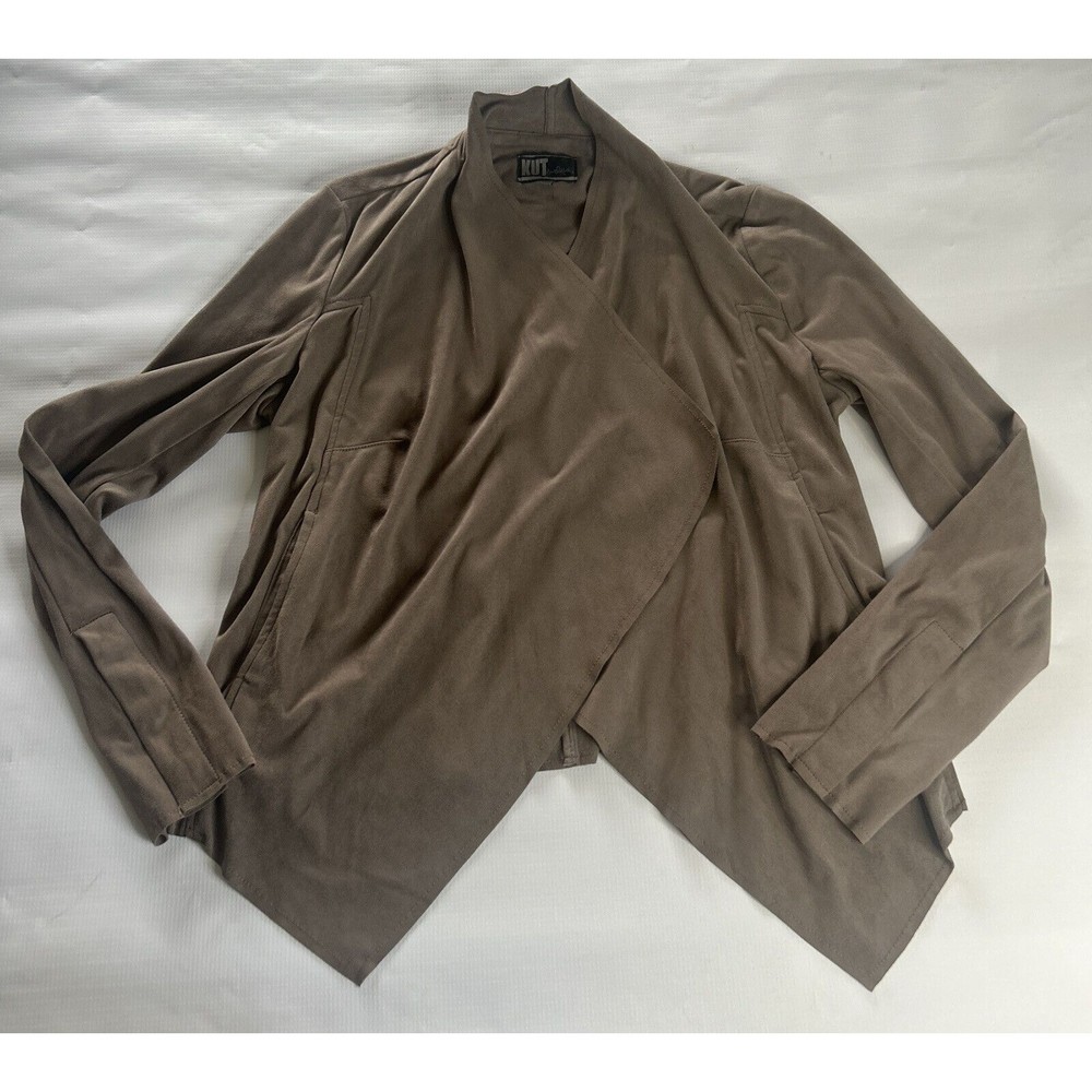 Kut From The Kloth Jacket Womens Extra small XS Brown Faux Suede Open Front